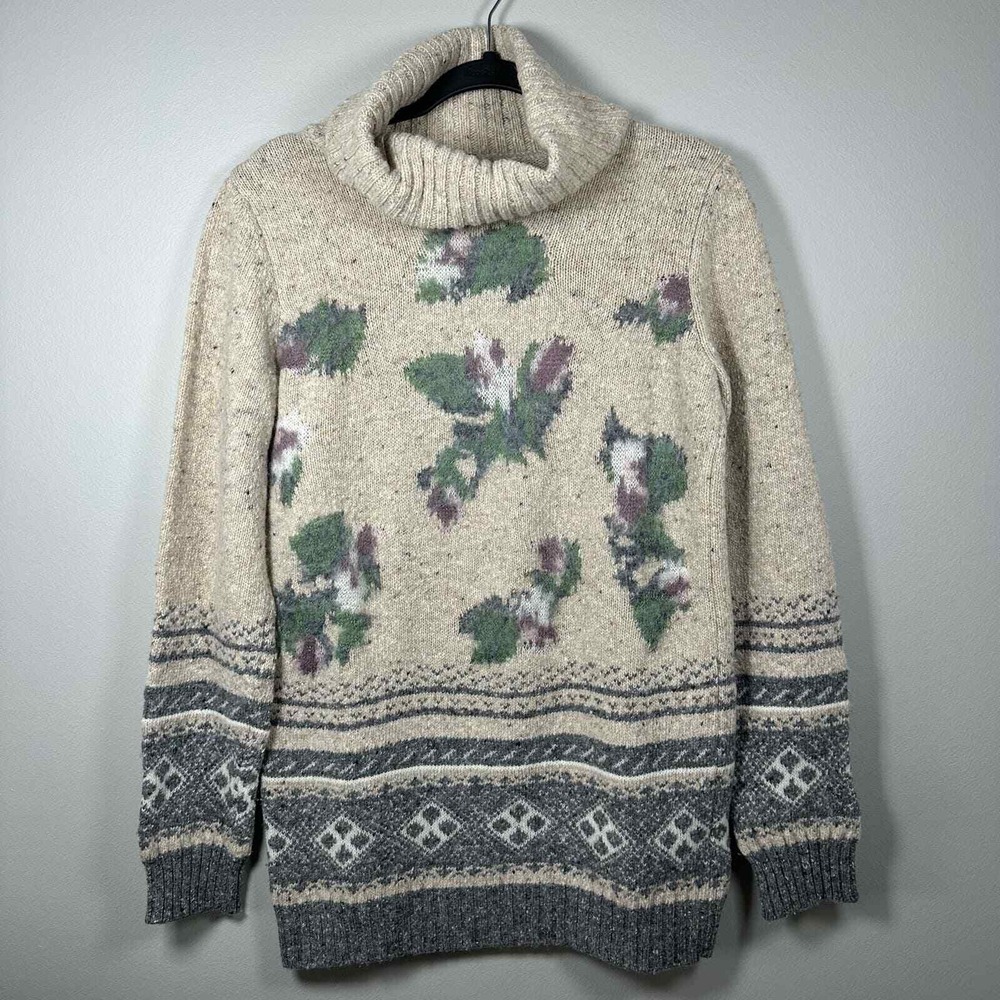 Stile Benetton Medium Cowl Neck Sweater Floral Print Knitwear Warm Cozy